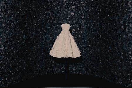 Sleeping Beauties Reawakening Fashion Exhibit Textured Wall And 3D-Printed Dress With The Met Photo Credit Vincent Tullo