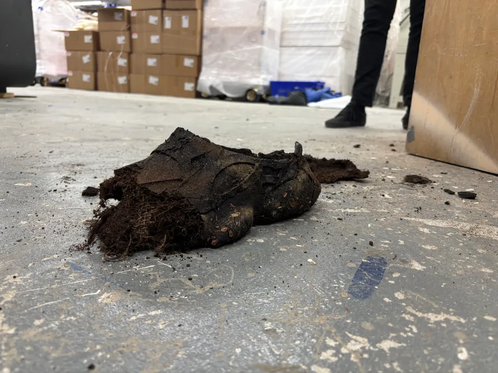 A Dirt Shoe broken apart on the shop floor after a walk test