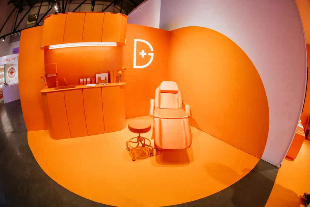 The finished exam room set in Pantone 158 C orange